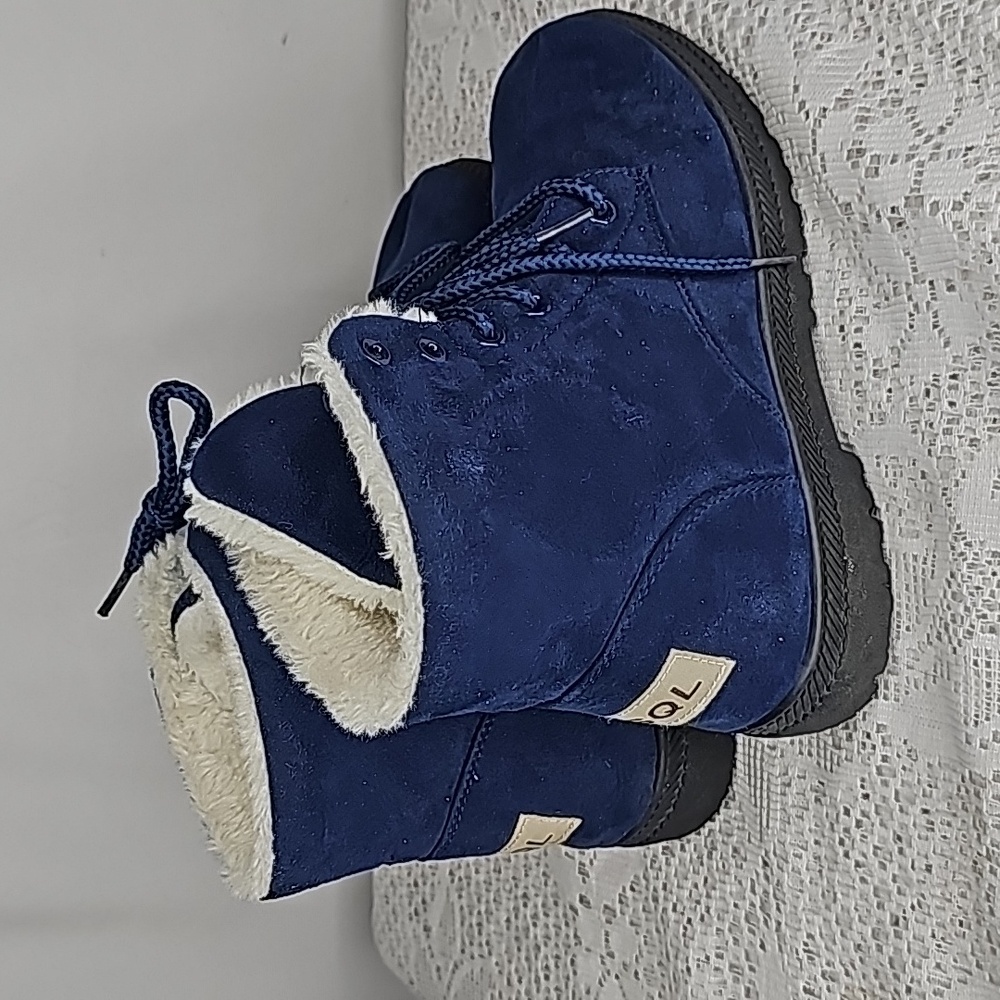 SQL Sussany blue suede faux fur warm winter anti skid ankle boots booties sz 7